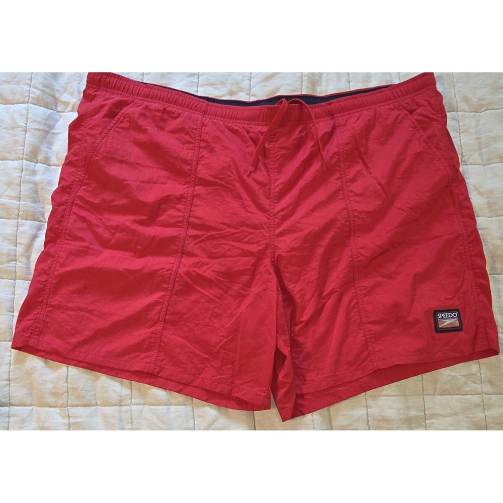 Speedo Swim Trunk Board Shorts Men's XXL Red Elastic Waist Mesh Lined